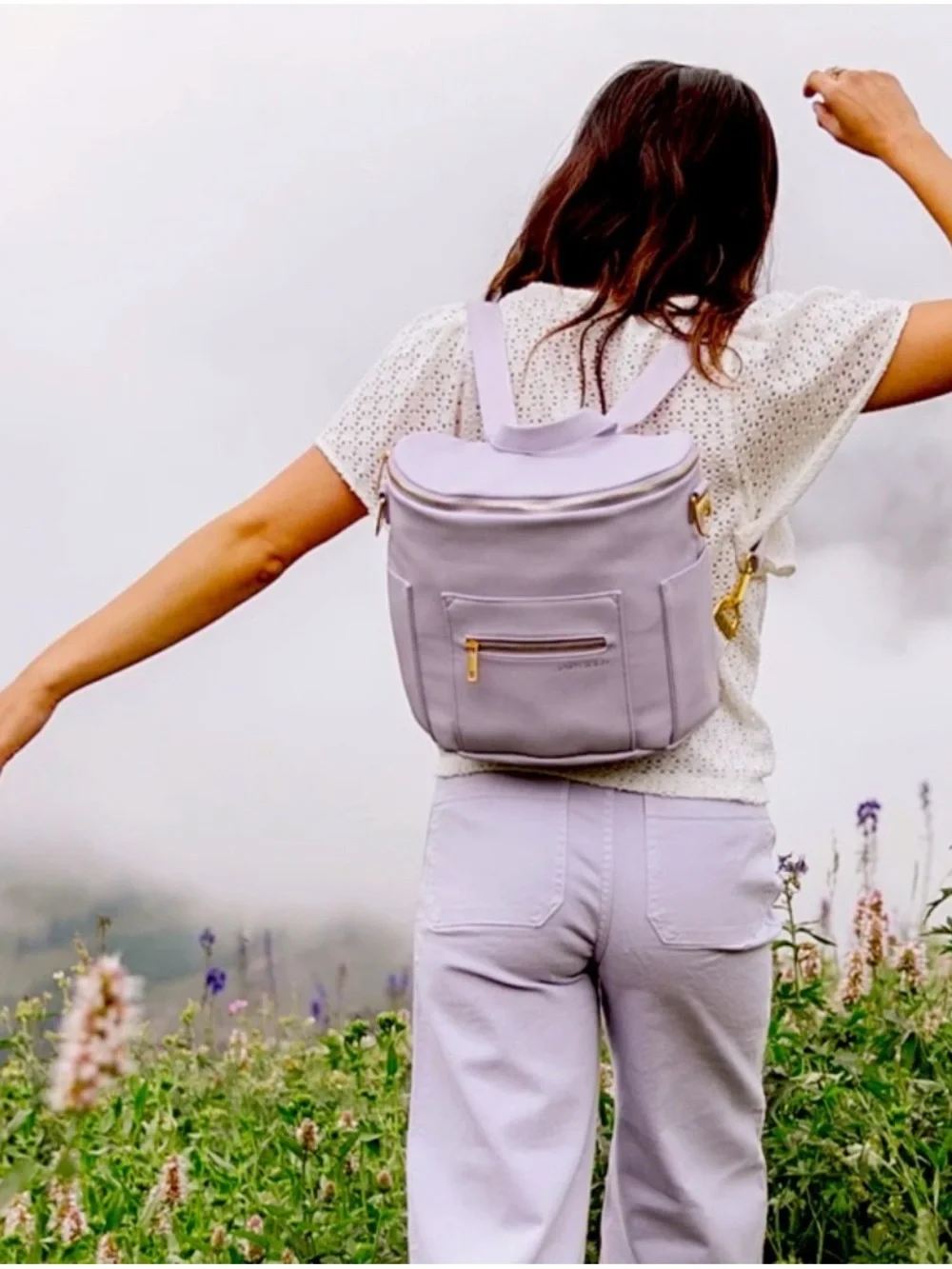 Fawn Design Lavender Leather Convertible Backpack with Gold Hardware RARE color